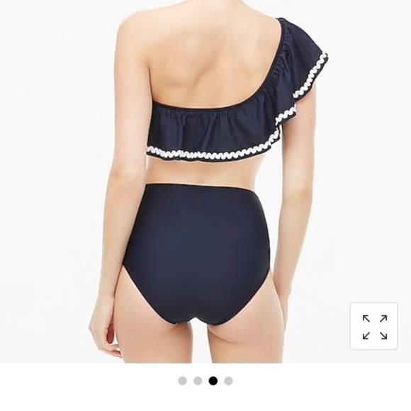 J Crew ruffle Rickrack one-shoulder bikini top Navy Blue and White AK510 - Picture 4 of 6